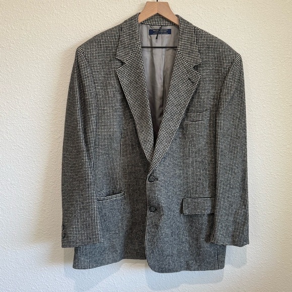 VTG Brooks Brothers‎ Men's Camel Hair Flannel Blazer Grey Dogstooth 45R USA